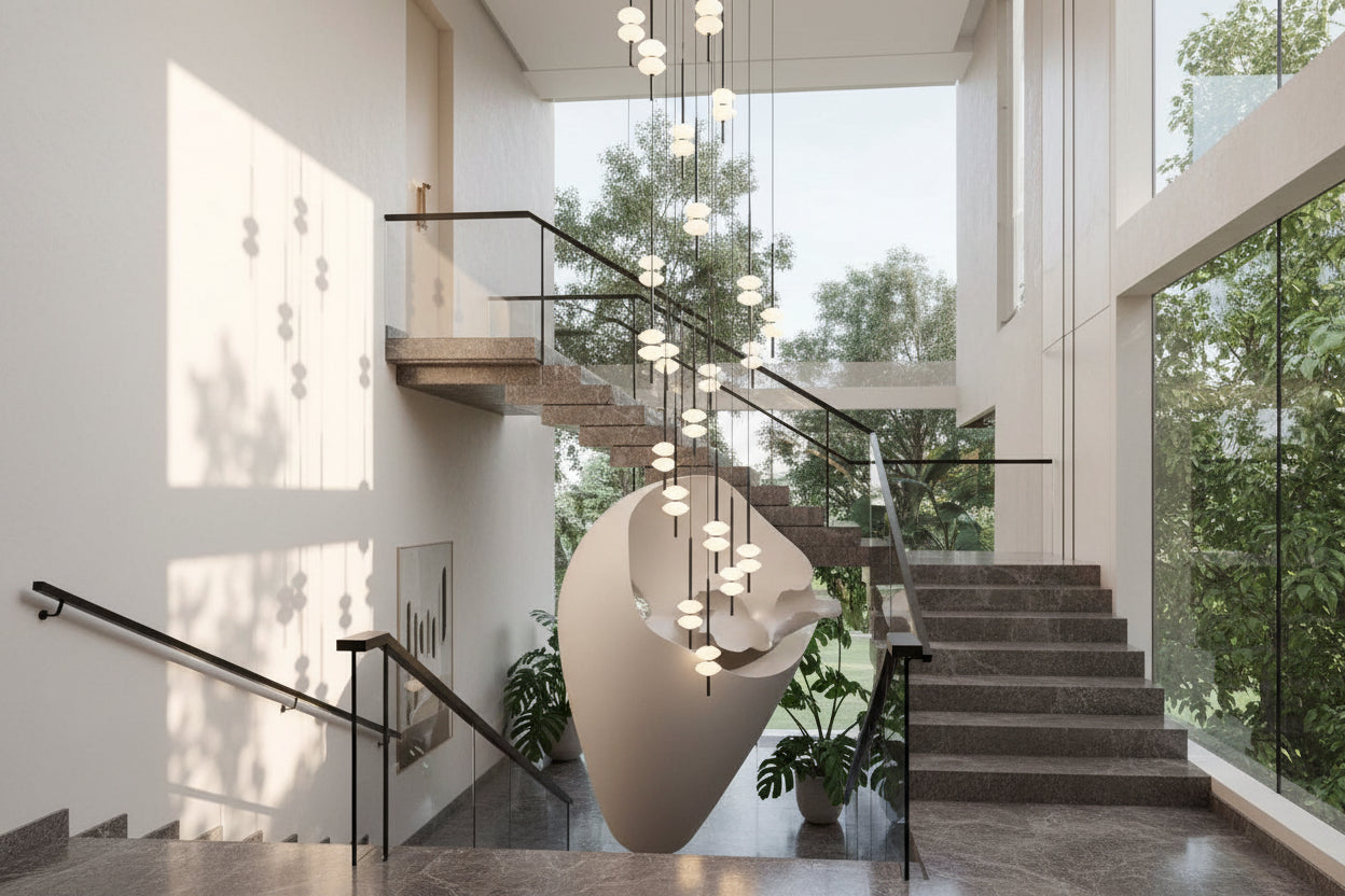 Cone Shaped Staircase Chandelier – Modern Loft LED Pendant, 3 to 20 Heads, for Duplex Villas
