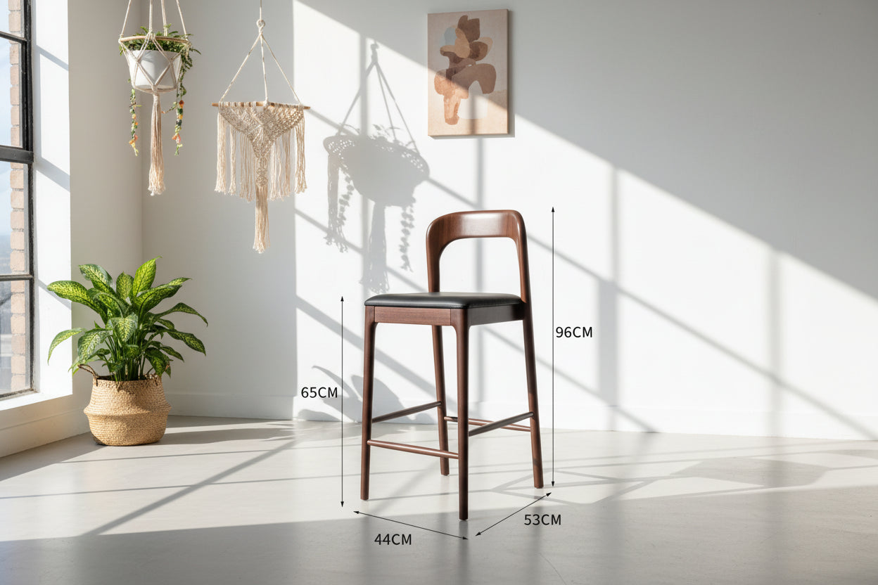 Black Walnut Solid Wood Bar Counter Chair – Minimalist Elegance