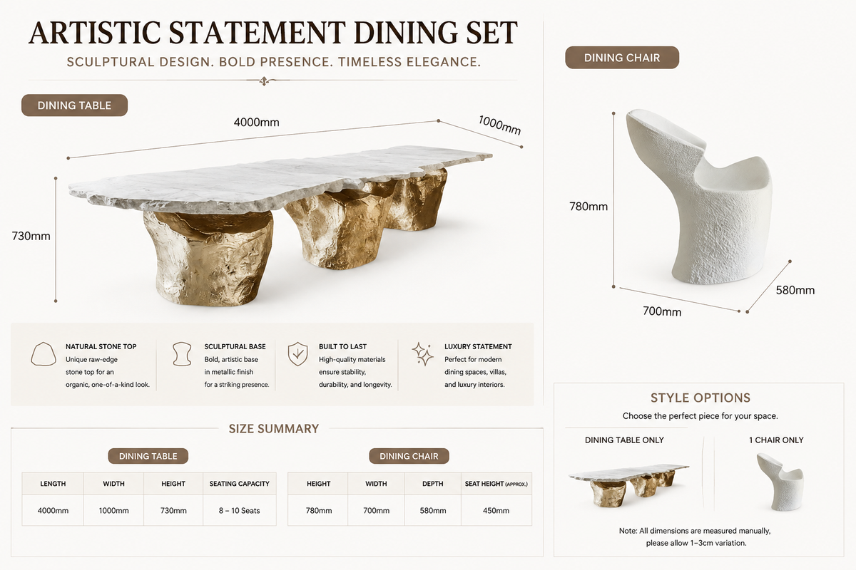 Artistic Statement Dining Table & Chair Set | Seats Up to 10 | W9 Style