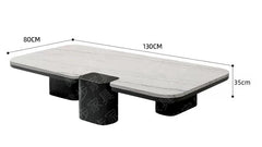 Asymmetric Split-Level Marble Coffee Table – Italian Minimalist Dual-Panel Black Wood Legs