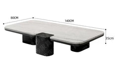 Asymmetric Split-Level Marble Coffee Table – Italian Minimalist Dual-Panel Black Wood Legs