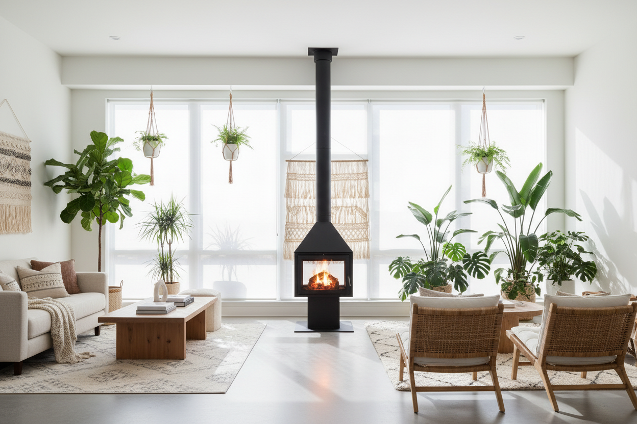 Aurora Pavilion Four-Sided Freestanding Fireplace