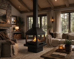 Aurora Pavilion Four-Sided Freestanding Fireplace