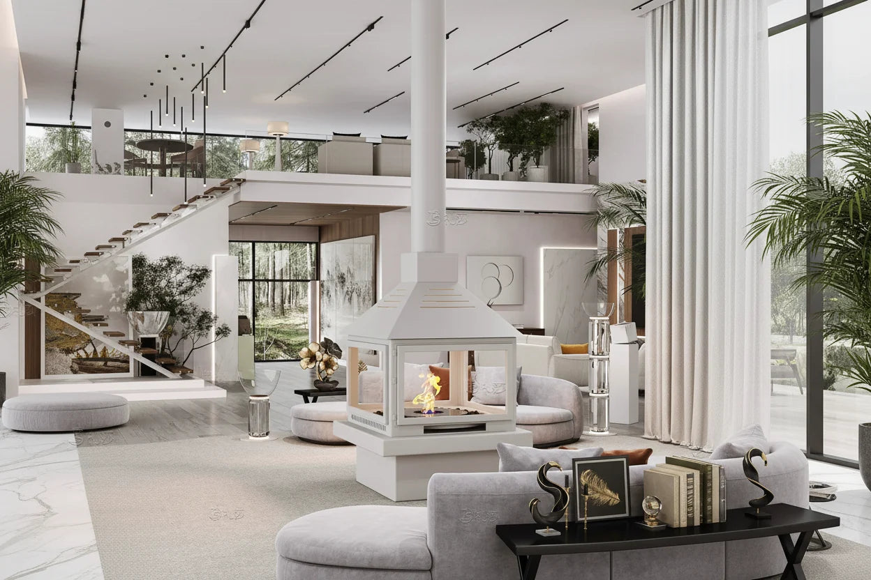 Aurora Pavilion Four-Sided Freestanding Fireplace