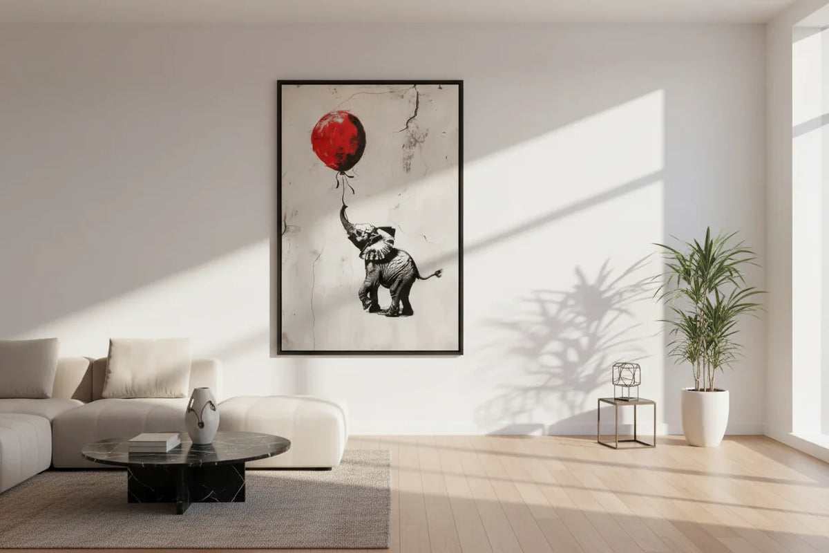 Banksy Baby Elephant Red Balloon Graffiti Street Art Canvas Wall Art Print