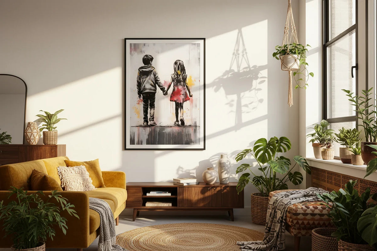 Banksy Children Holding Hands Graffiti Street Art Canvas Wall Art Print