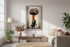 Banksy Flower Head Explosion Man Graffiti Street Art Canvas Wall Art