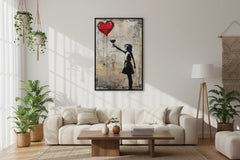 Banksy Girl with Wine Glass Heart Balloon Graffiti Street Art Canvas Wall Art Print