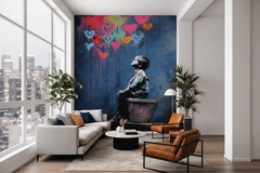 Banksy Style Child Hearts Wallpaper Mural