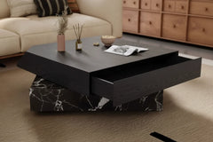 Black Rose Marble Rotatable Coffee Table – Stacked Offset Slab Italian Minimalist
