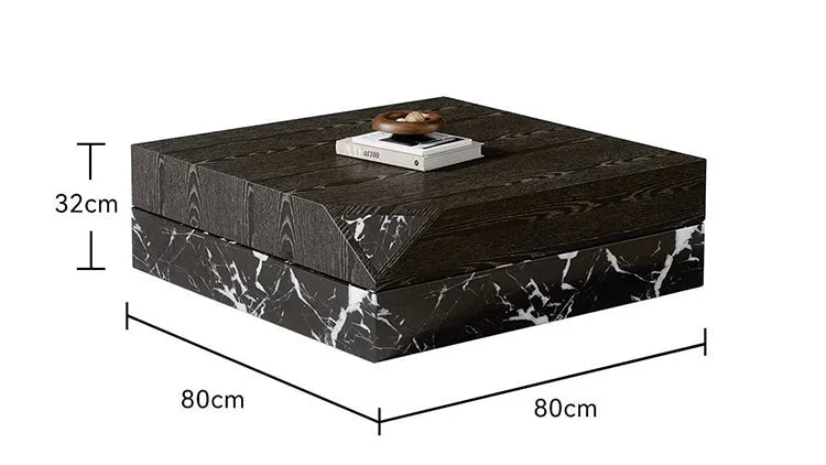 Black Rose Marble Rotatable Coffee Table – Stacked Offset Slab Italian Minimalist
