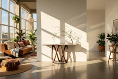 Black Walnut Console Table - Sintered Stone Top & Sculptural Interlocking Base