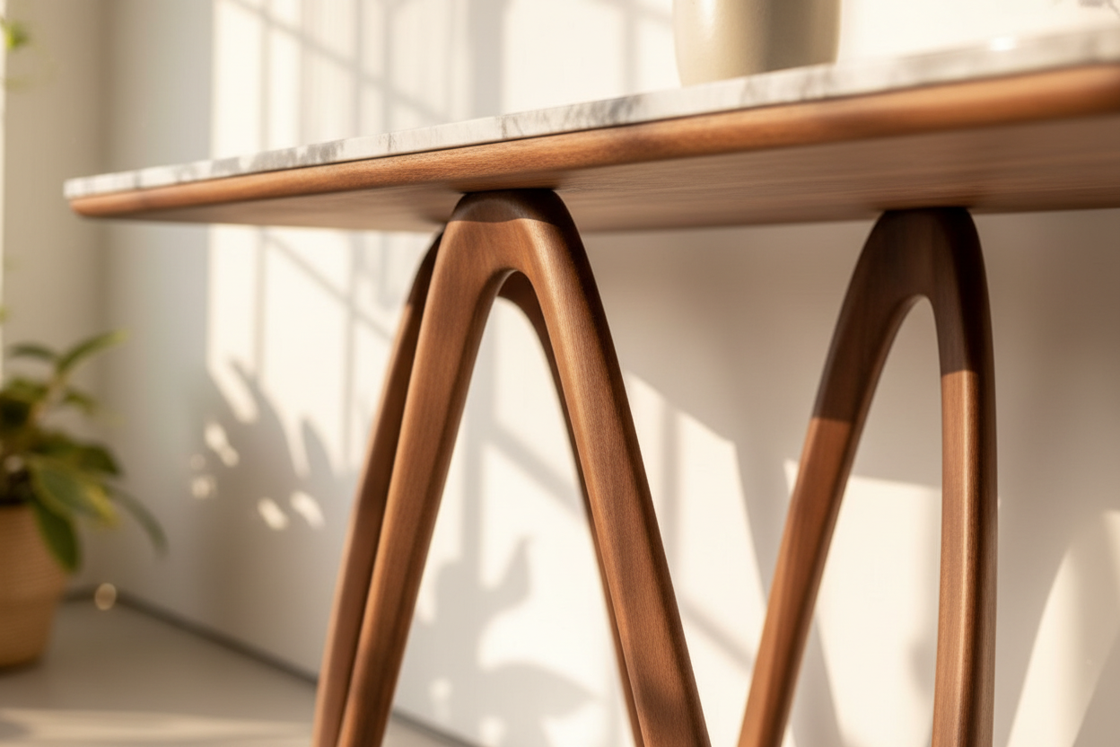 Black Walnut Console Table - Sintered Stone Top & Sculptural Interlocking Base