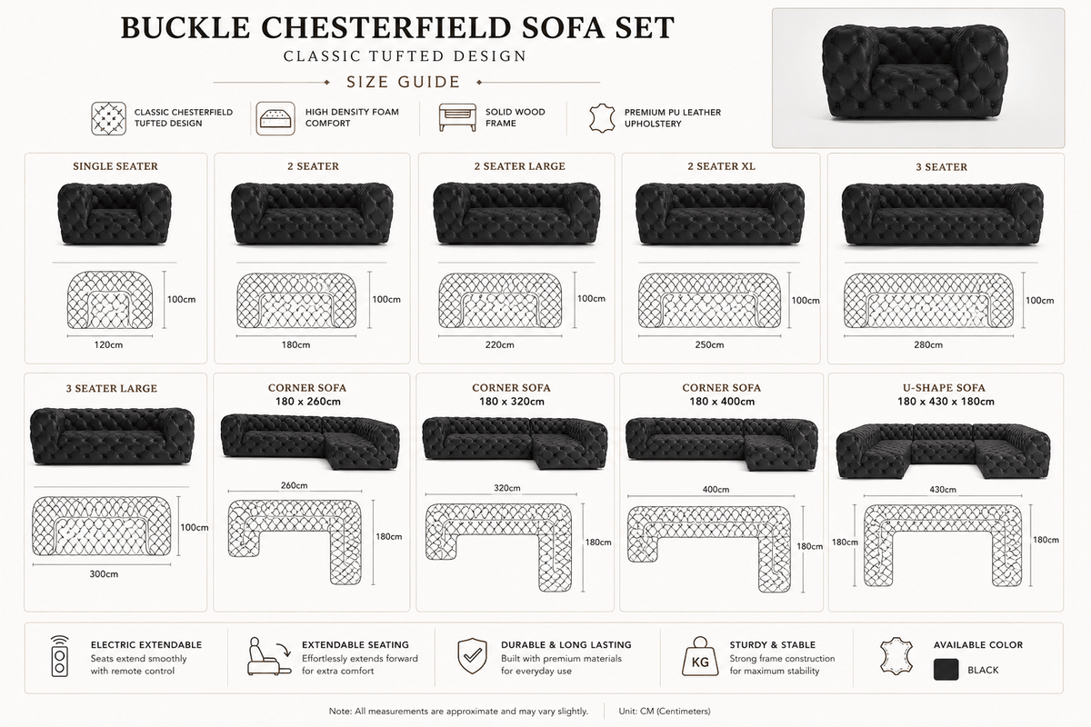 Buckle Chesterfield Sofa Set – Classic Tufted Design