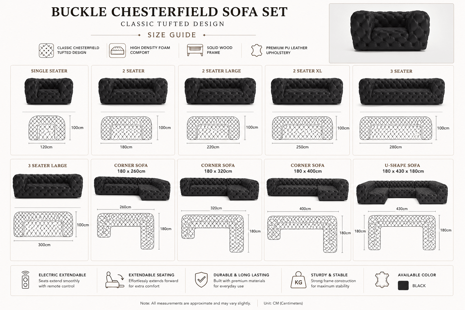 Buckle Chesterfield Sofa Set – Classic Tufted Design