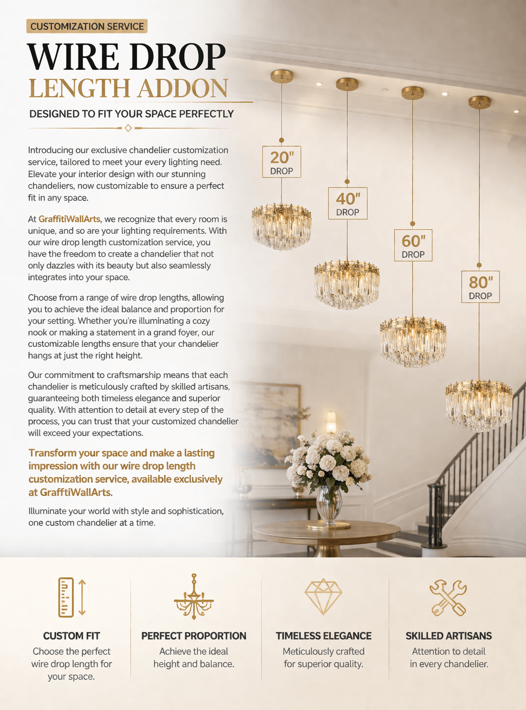 Chandelier Wire Drop Length Customisation Adjustable Hanging Length Service