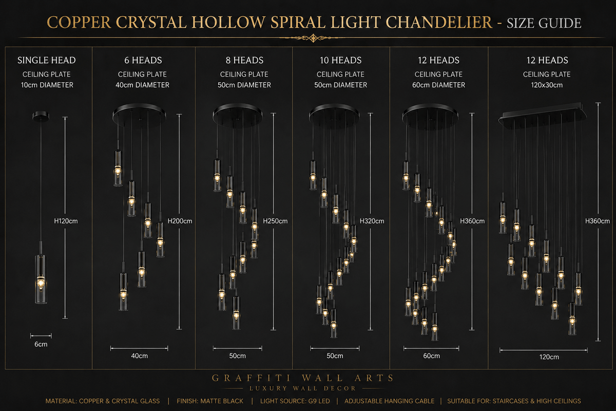 Copper Crystal Hollow Spiral Staircase Chandelier – Luxury Modern LED, 1 to 12 Heads