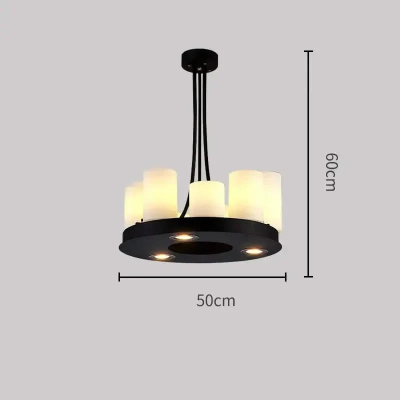 Country-Style Rustic Candles Frame LED Chandelier – Glass & Marble, Linear & Round