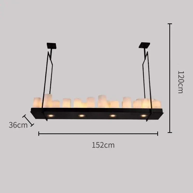 Country-Style Rustic Candles Frame LED Chandelier – Glass & Marble, Linear & Round