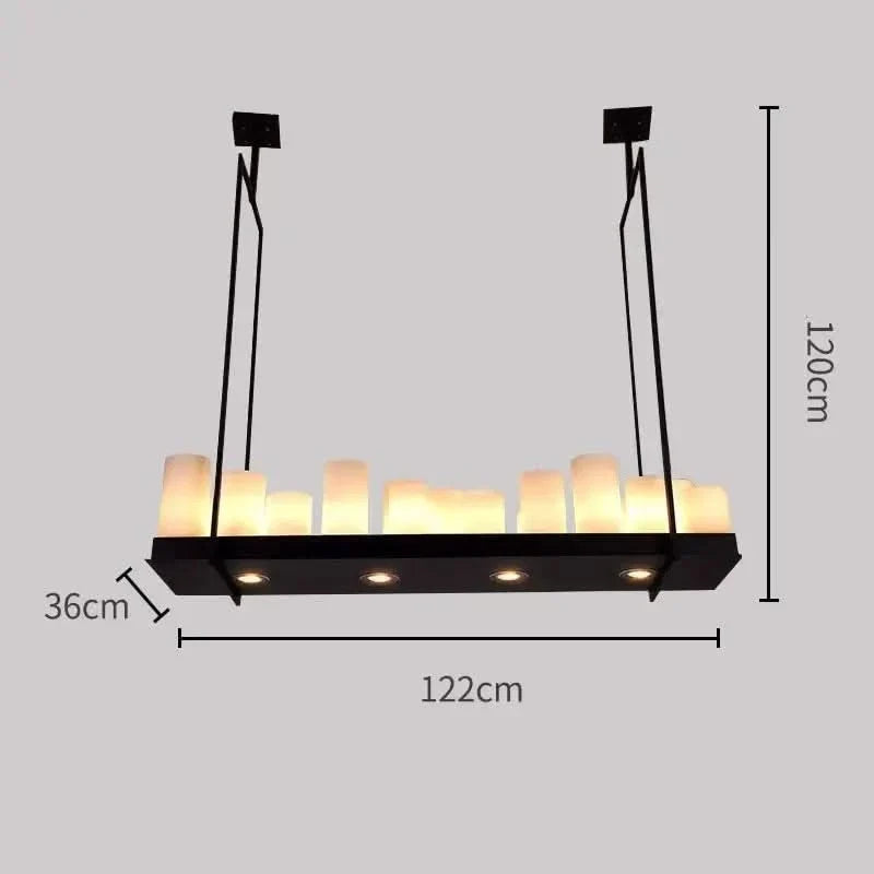 Country-Style Rustic Candles Frame LED Chandelier – Glass & Marble, Linear & Round