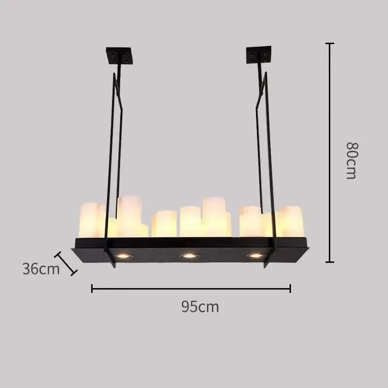 Country-Style Rustic Candles Frame LED Chandelier – Glass & Marble, Linear & Round