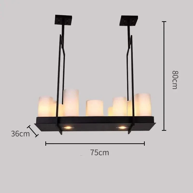 Country-Style Rustic Candles Frame LED Chandelier – Glass & Marble, Linear & Round