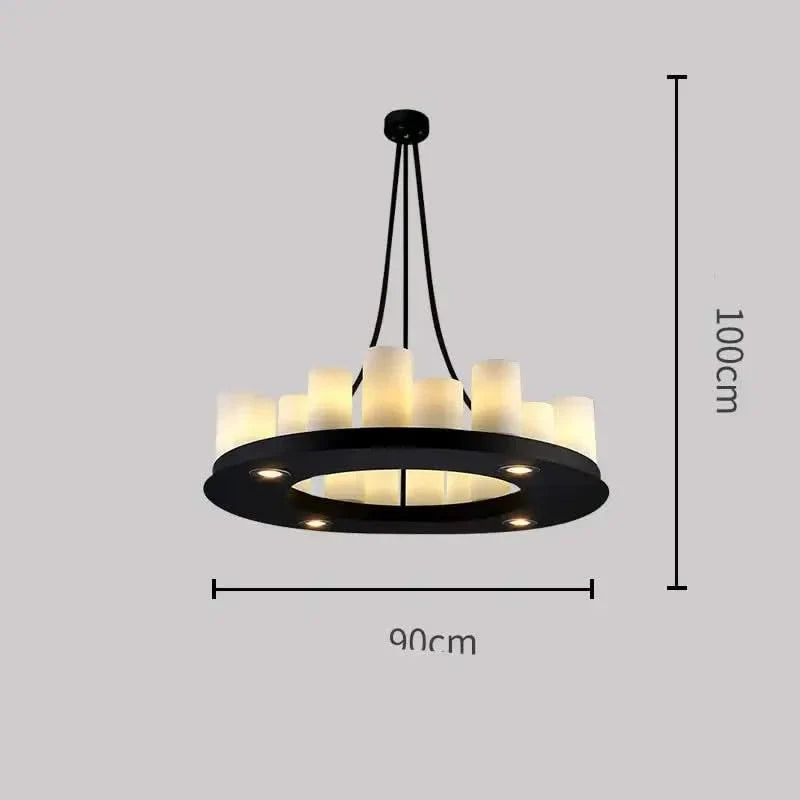 Country-Style Rustic Candles Frame LED Chandelier – Glass & Marble, Linear & Round