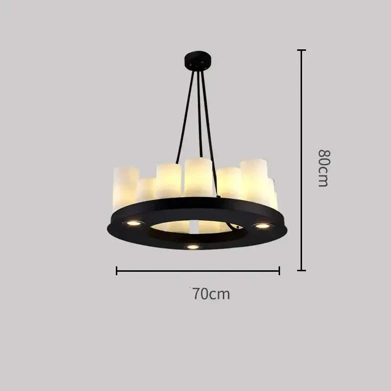 Country-Style Rustic Candles Frame LED Chandelier – Glass & Marble, Linear & Round