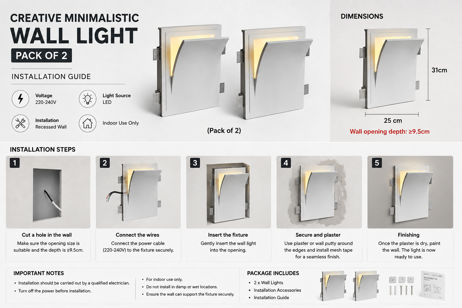 Creative Minimalistic Wall Light - Pack of 2