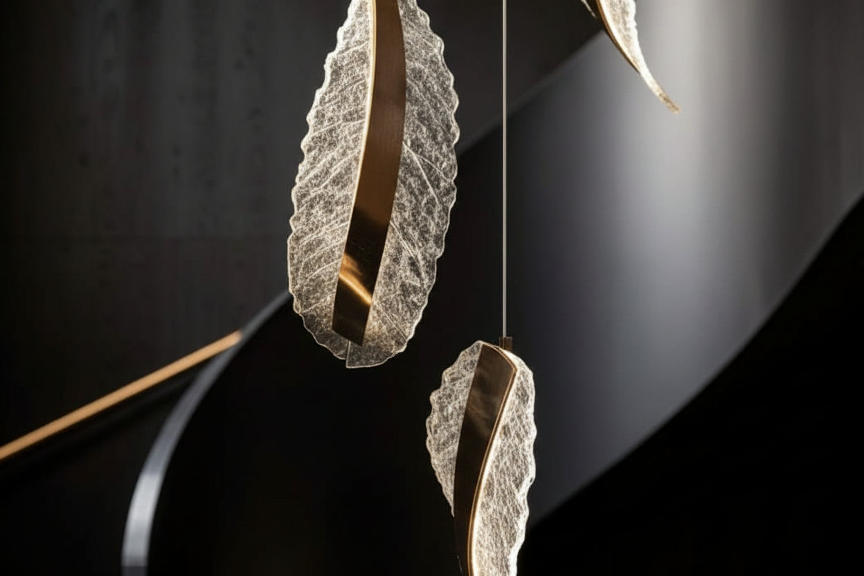 Crystal Leaf Pendant Staircase Chandelier – Luxury Crystal LED, 6 to 36 Heads
