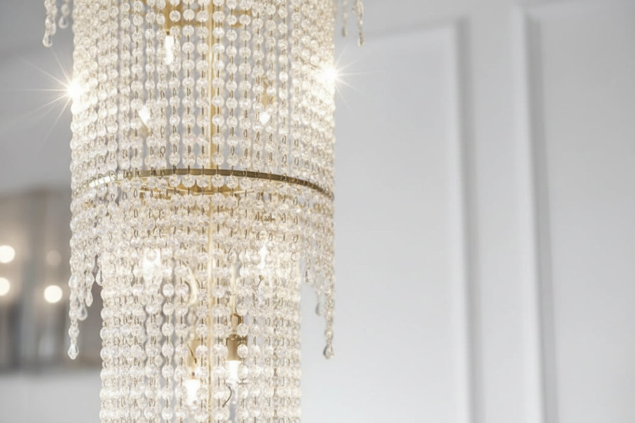 Crystal Pendants Staircase Chandelier – Luxury Multi-Tier LED, 8 Sizes up to D48×H520 cm