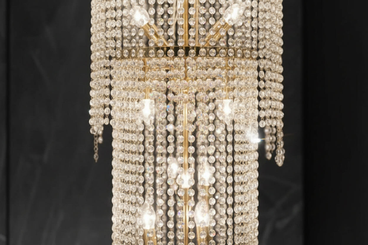 Crystal Pendants Staircase Chandelier – Luxury Multi-Tier LED, 8 Sizes up to D48×H520 cm