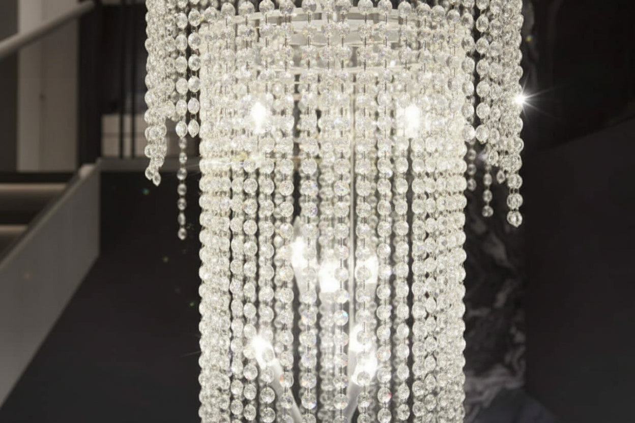 Crystal Pendants Staircase Chandelier – Luxury Multi-Tier LED, 8 Sizes up to D48×H520 cm
