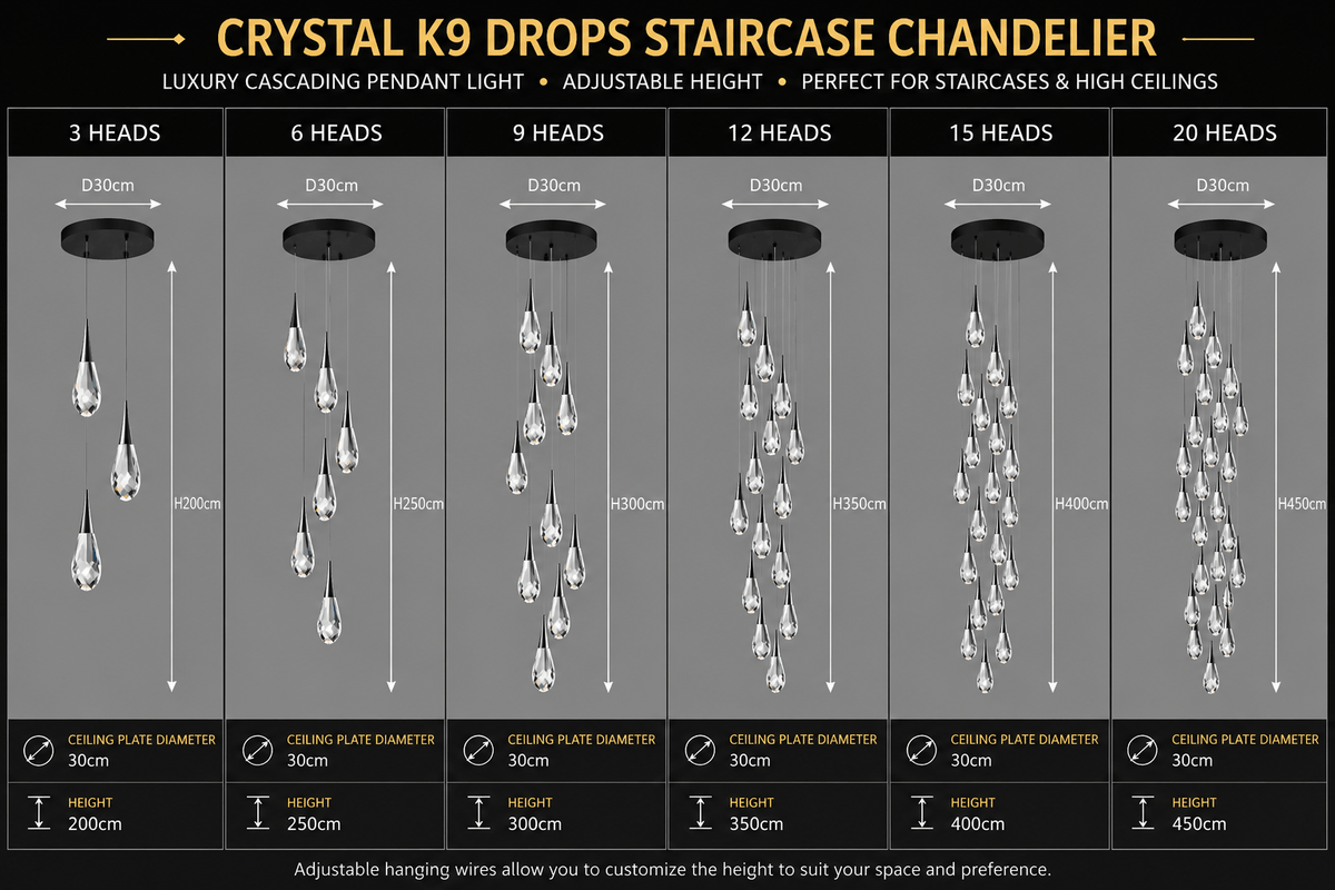 Crystal K9 Drops Staircase Chandelier – Luxury Cascading Pendant Light