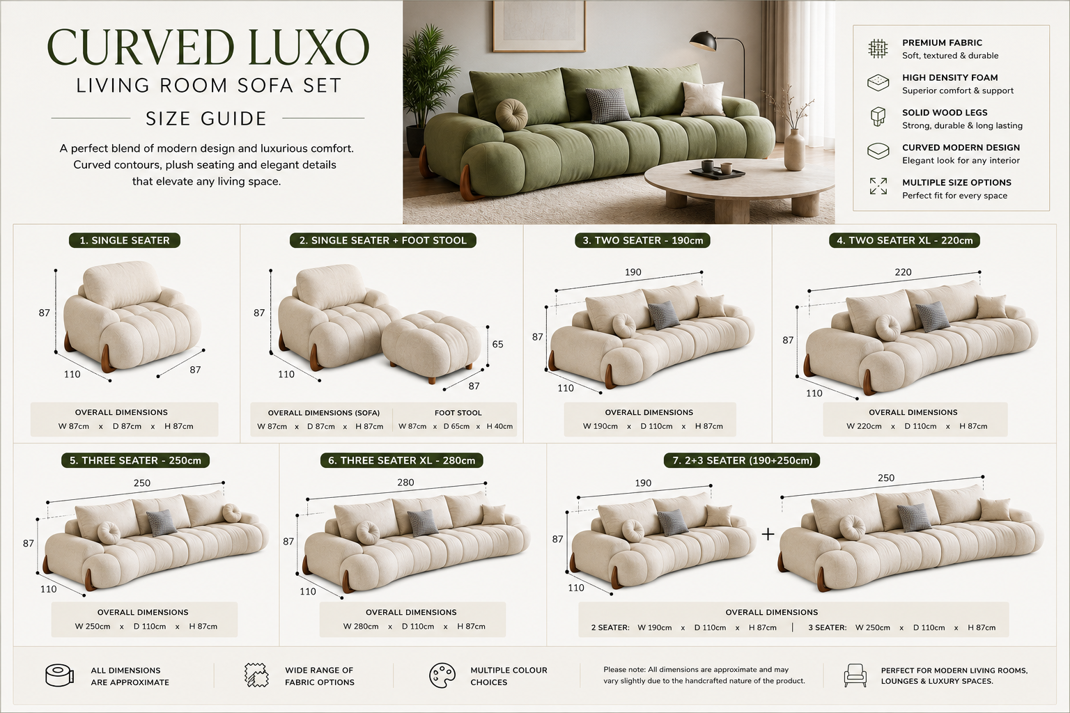 Curved Luxe Velvet Sofa Set – Ribbed Bouclé Living Room Sofa