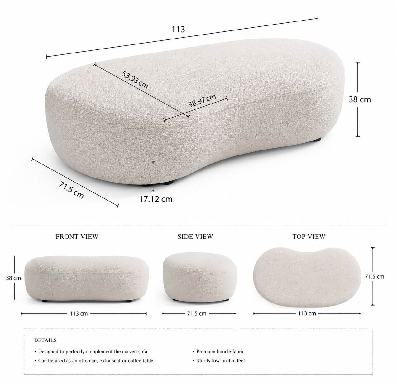 Curved Sectional Boucle Sofa Couch | L-Shaped Boucle Corner Sofa