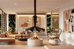 Cylindrical Glass Suspended Fireplace – 360° Real Flame