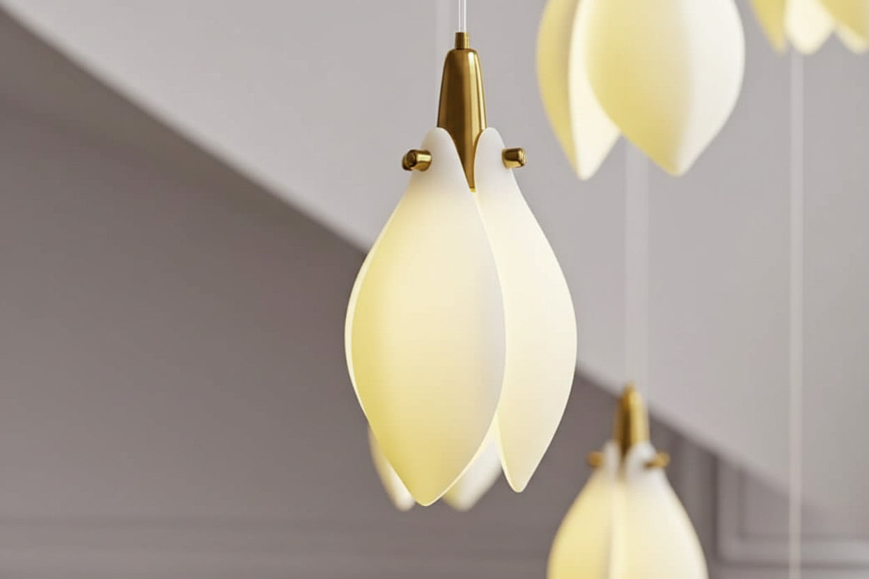 Daffodils Ceramic Staircase Chandelier – Artisan Floral LED Pendant, 7 to 64 Heads
