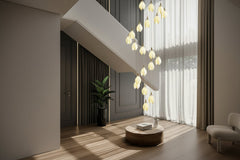 Daffodils Ceramic Staircase Chandelier – Artisan Floral LED Pendant, 7 to 64 Heads