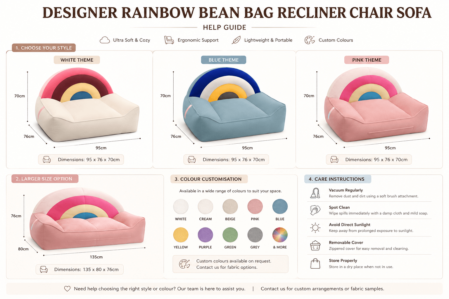 Designer Rainbow Bean Bag Recliner Chair Sofa | Bean Bag Sofa Bed