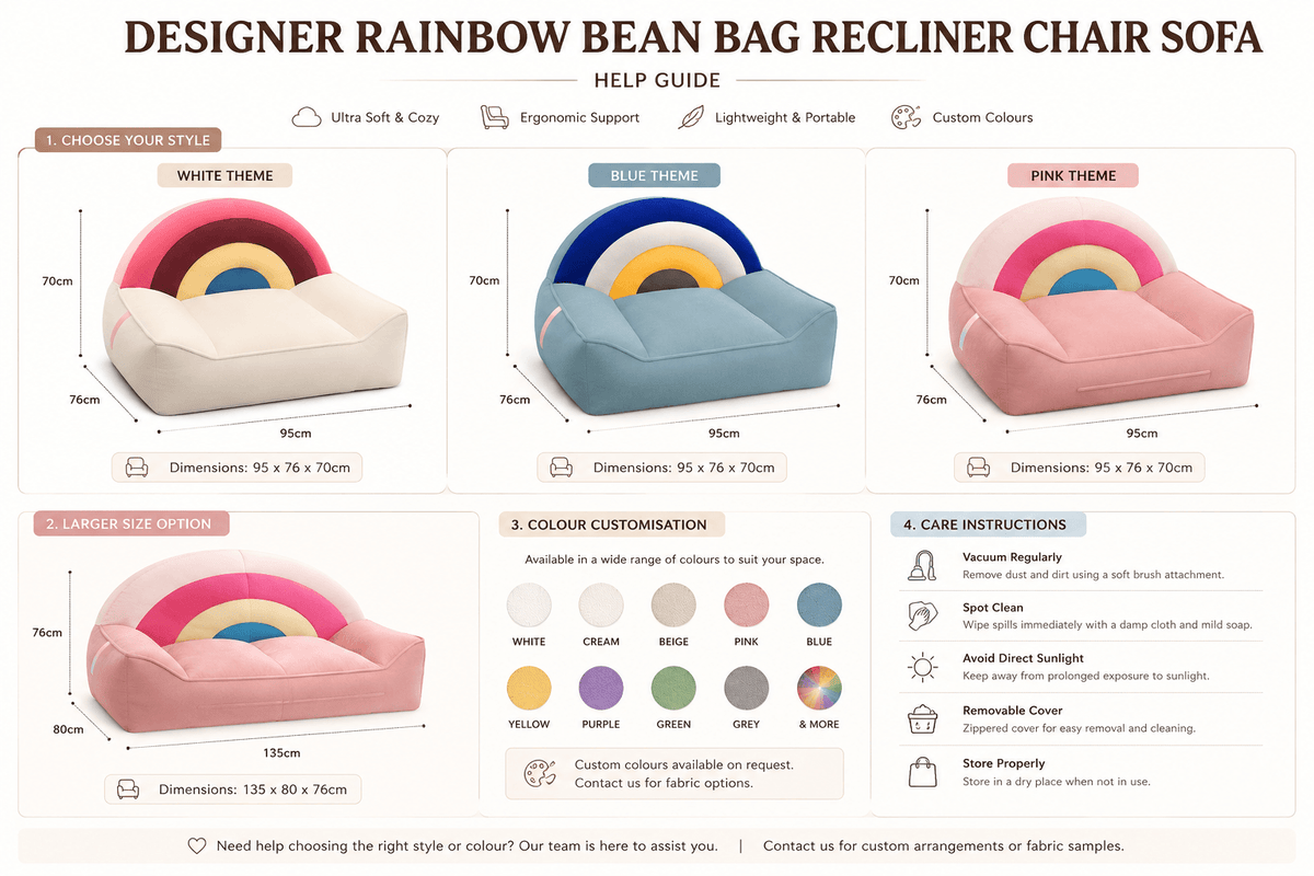 Designer Rainbow Bean Bag Recliner Chair Sofa | Bean Bag Sofa Bed