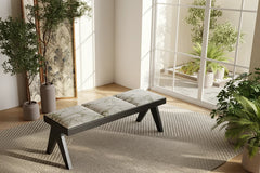 Designer Solid Wood Bench – Upholstered Bamboo Print Seat