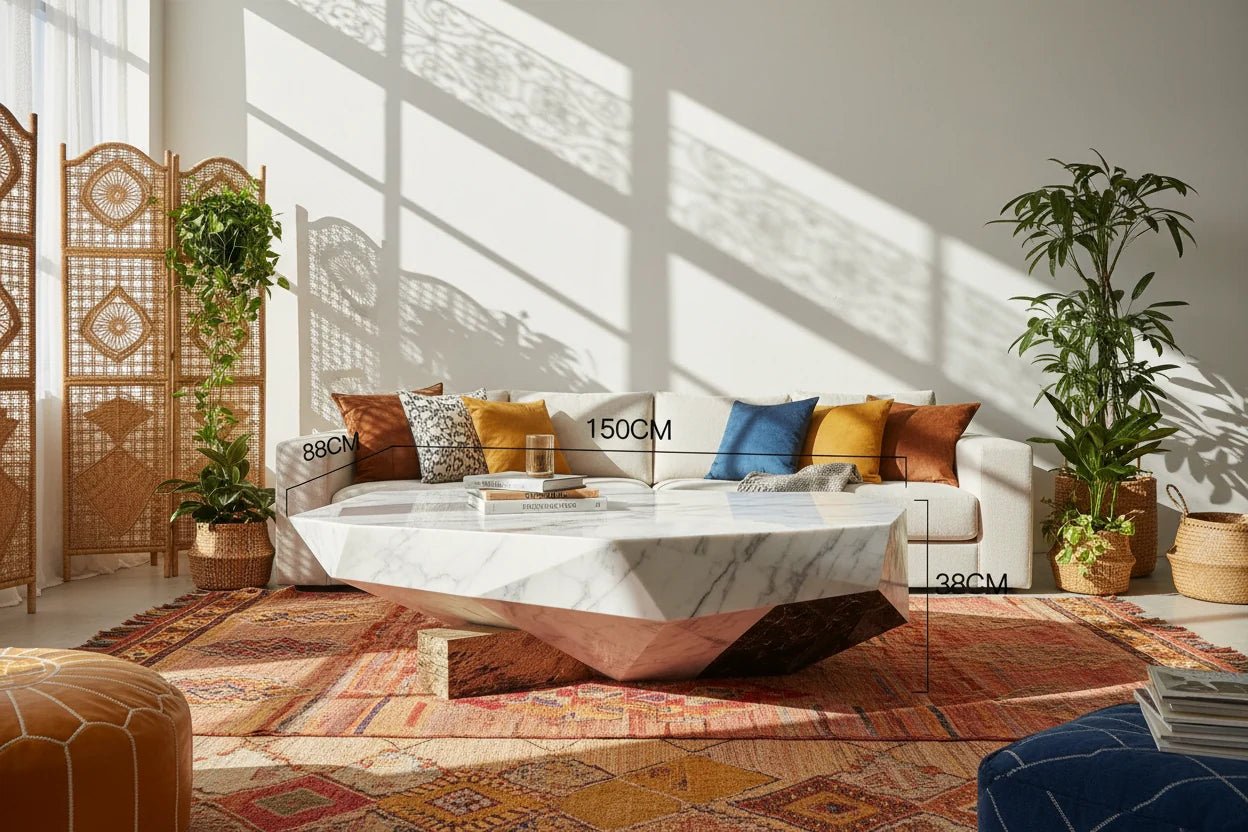 Diamond Marble Coffee Table – Sculptural Freeform Faceted Natural Stone
