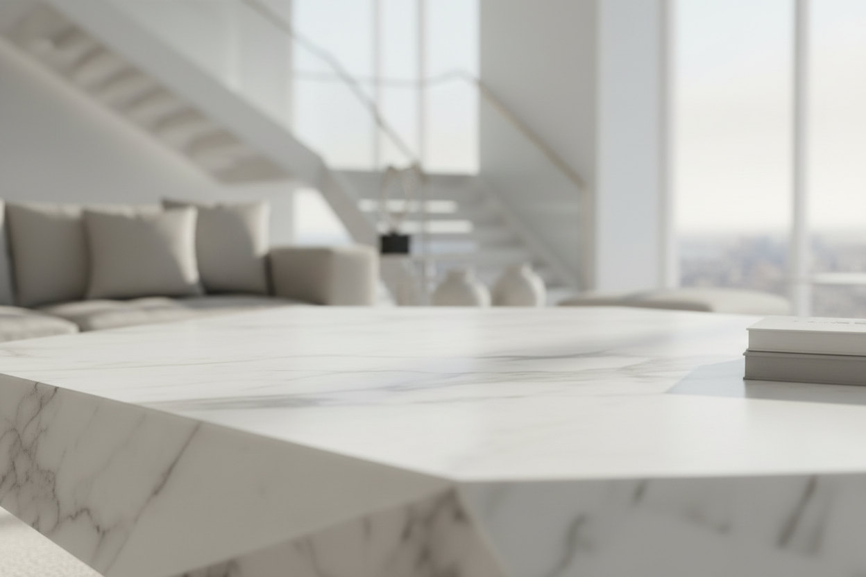 Diamond Marble Coffee Table – Sculptural Freeform Faceted Natural Stone