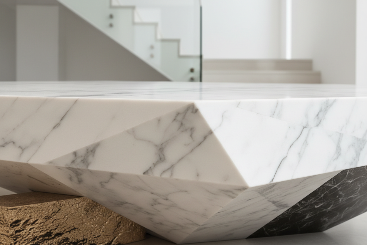 Diamond Marble Coffee Table – Sculptural Freeform Faceted Natural Stone