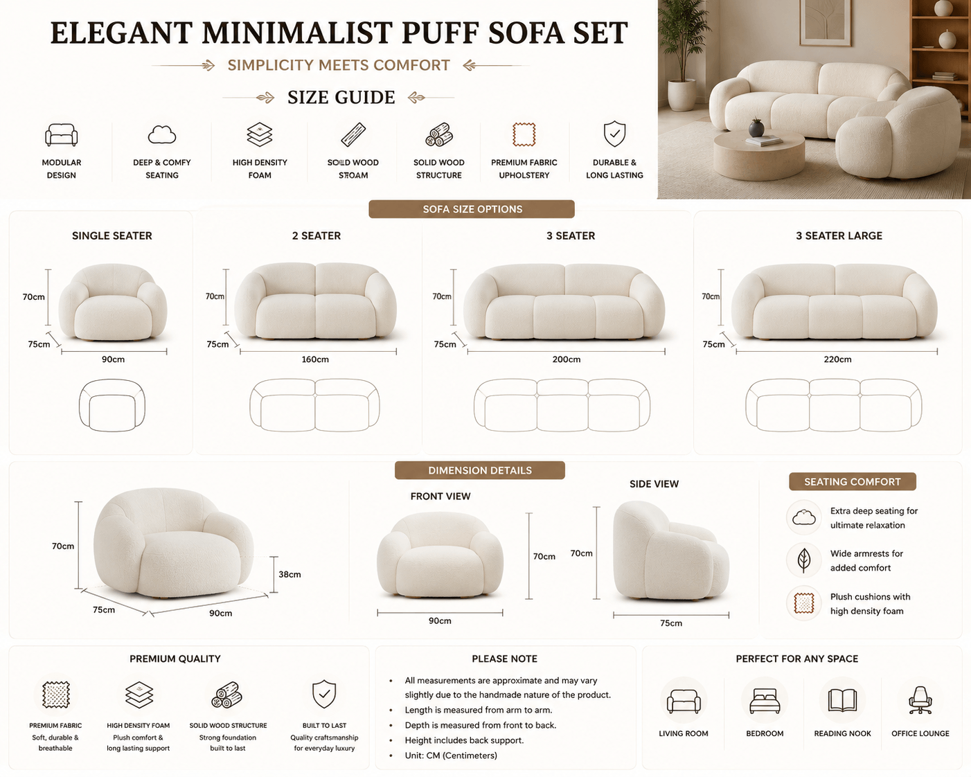 Elegant Minimalist Puff Sofa – Simplicity Meets Comfort