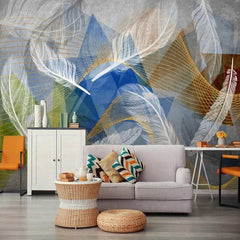 3D Geometric White Feather Wallpaper Mural