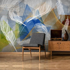 3D Geometric White Feather Wallpaper Mural