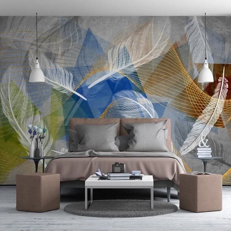 3D Geometric White Feather Wallpaper Mural