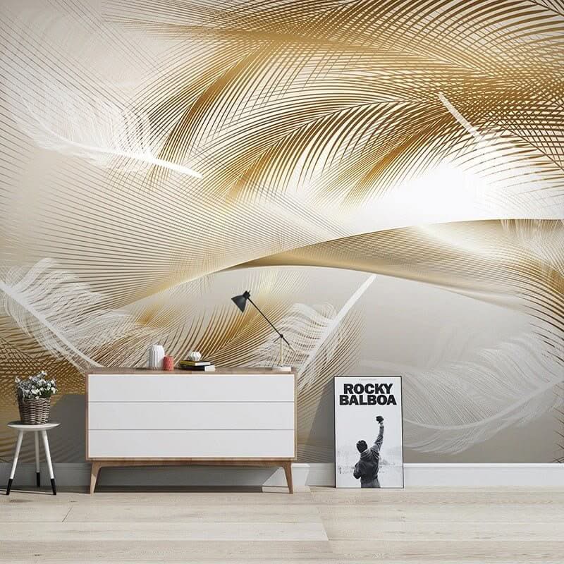 3D Golden Feather Wallpaper Mural